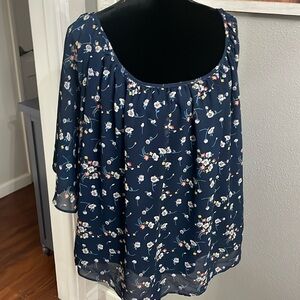Pre-owned Collective C.O.C  Navy Blue Floral Blouse,